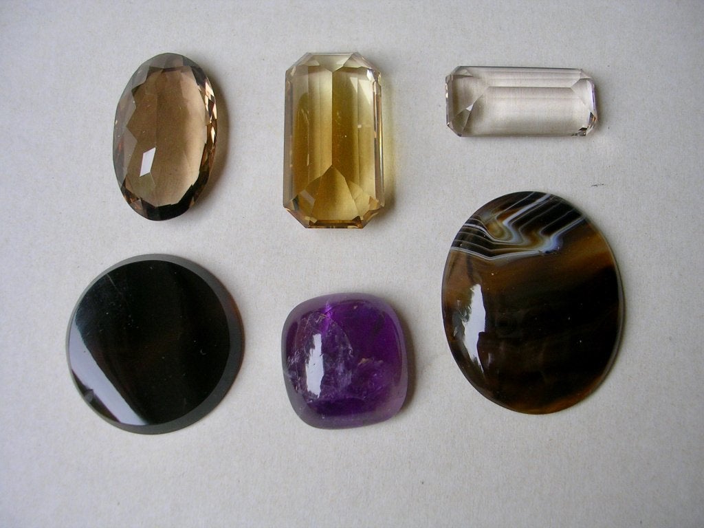 Lot 6 edelstenen, rookkwart citrien berkristal onyx  enz, Verzamelen, Mineralen en Fossielen, Mineraal, Ophalen of Verzenden