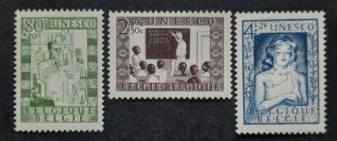 België: OBP 842/44 ** UNESCO 1951., Orginele gom, Ophalen of Verzenden, Zonder stempel, Postfris