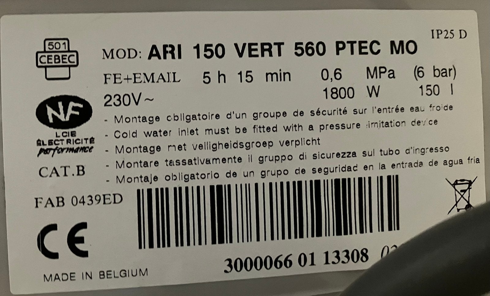Ariston boiler initio XP 150, Informatique & Logiciels, Commutateurs réseau, Utilisé, Enlèvement