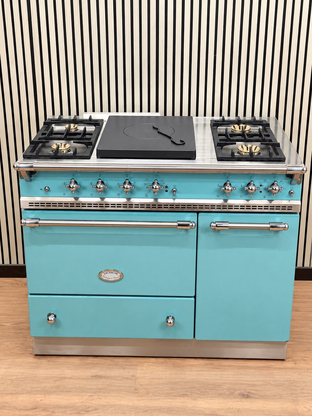 Prachtige Lacanche Baby blauw 5 pits coupe de feu 110 cm, Enlèvement ou Envoi, Bleu, Smeg