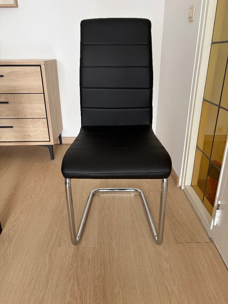 Lot de 6 chaises design cantilever noir & chrome - Bon état, Maison & Meubles, Cuir, Enlèvement, Industriel, Noir