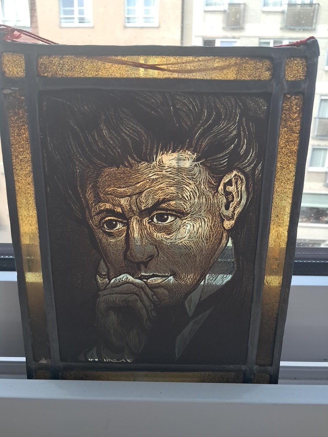 Bijzonder vintage glas-in-lood portret – artistiek handwerk, Huis en Inrichting, Haarden, Ophalen, Zo goed als nieuw, Vrijstaande haard