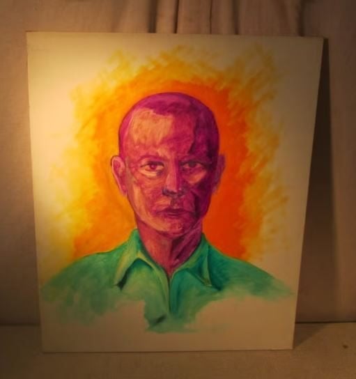 Mooi Modern Geschilderd Werk 'Lila Man' - 61x51, Figuren, Hout, Ophalen of Verzenden, Olieverf