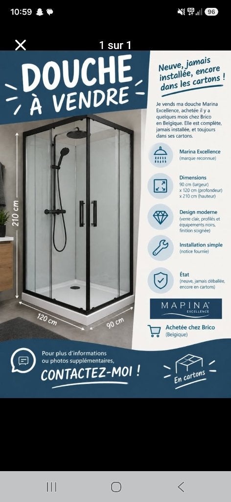 Douche, Bricolage & Construction, Enlèvement, Neuf, Verre, Douche