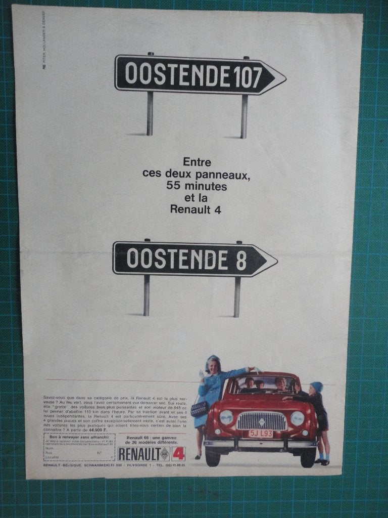 Renault 4 - publicité papier - 1966, Collections, Enlèvement ou Envoi, Utilisé, Autres types