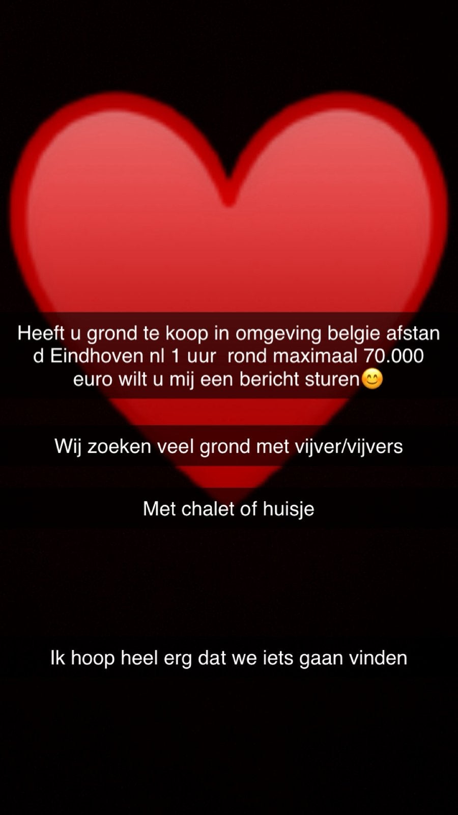 Wij zoeken grond met ee chalet en vijver, Ophalen of Verzenden, Zo goed als nieuw