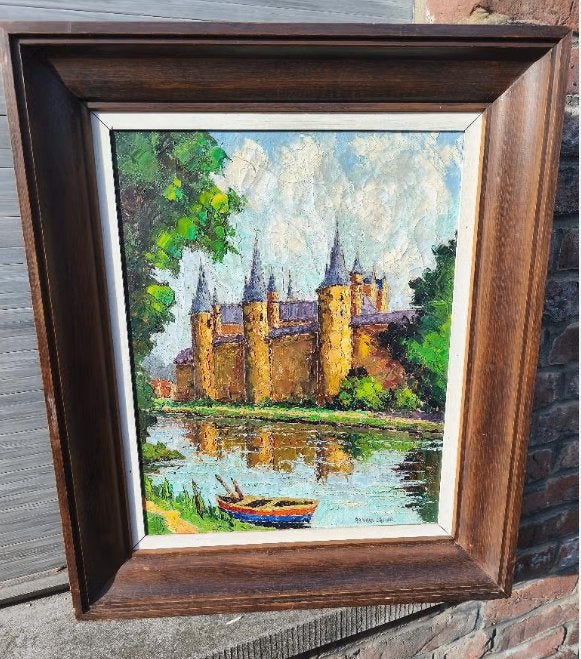 huile sur toile chateau signe armand lacour, Ophalen of Verzenden, Doek