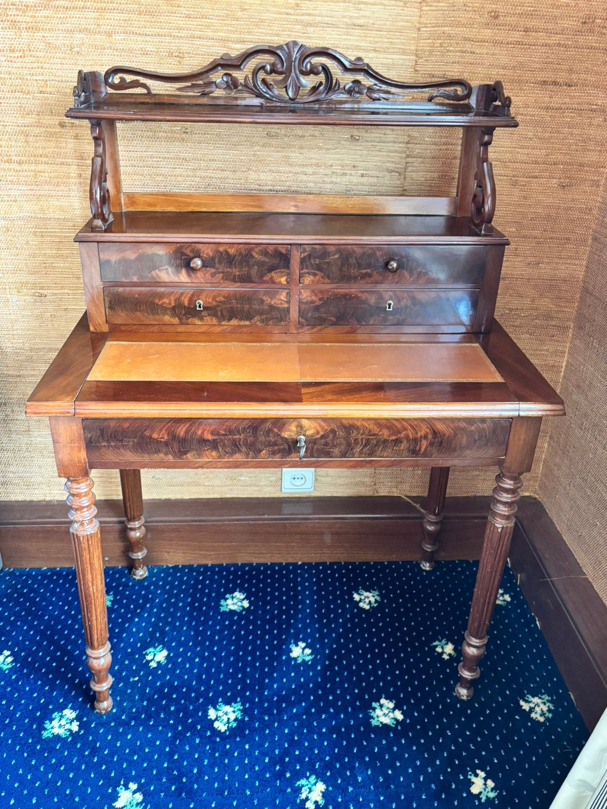 schrijftafel Louis-Philippe bonheur-du-jour in mahonie,, Ophalen, Zo goed als nieuw