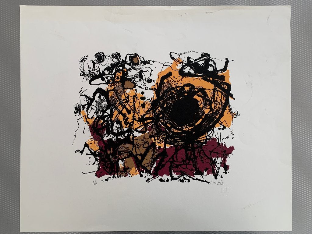 Maurice Haccuria - litho - abstracte compositie, Antiek en Kunst, Genummerd, Ophalen of Verzenden
