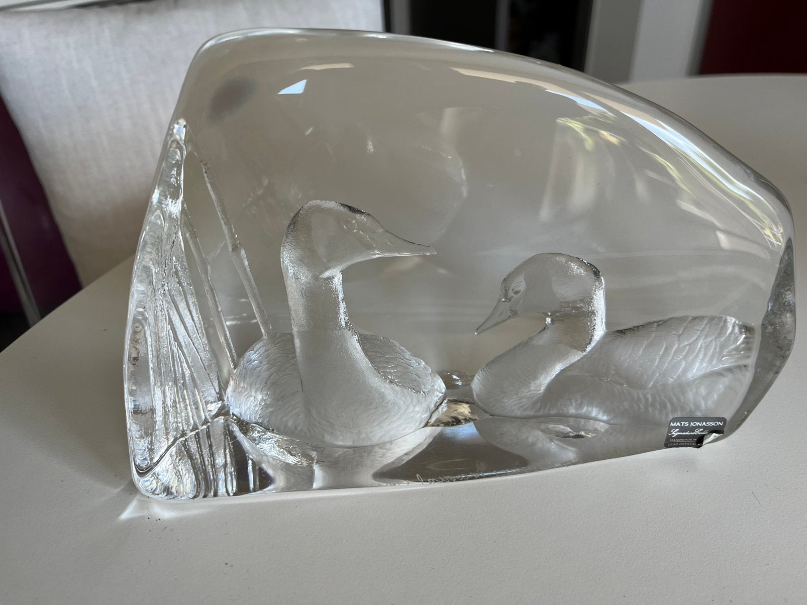 Bloc de Cristal de Mats Jonasson ,couple de canards, Ophalen