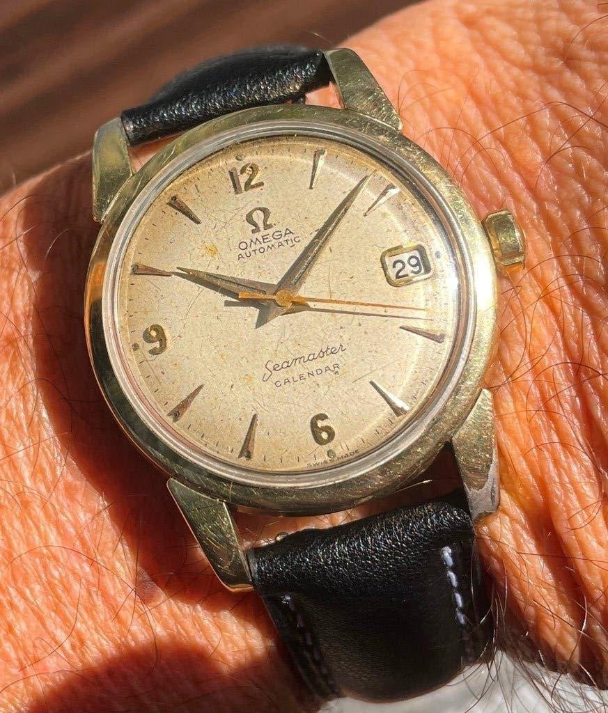 Montre OMEGA SEAMASTER automatique calendar cal 503, Montre-bracelet, Rolex, Cuir, Acier