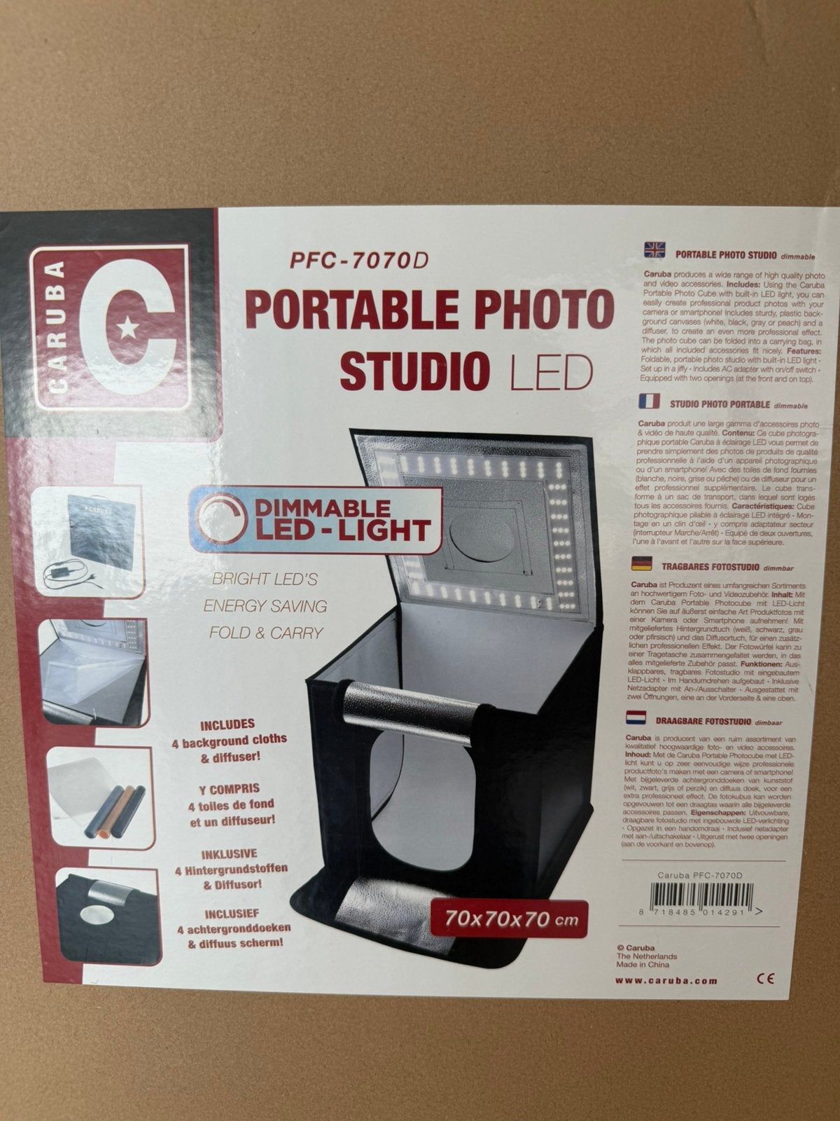 Fotobox lichtstudio 70x70x70 cm, Audio, Tv en Foto, Fotografie | Fotostudio en Toebehoren, Ophalen, Caruba, Dimbaar, Achtergrond
