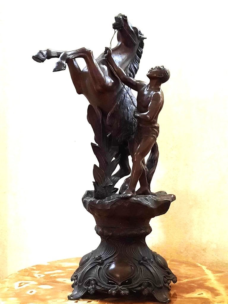 Mooie vintage beeld van man met paard - 42 cm zamak, Overige onderwerpen, Ophalen of Verzenden, Overige materialen, Beeld