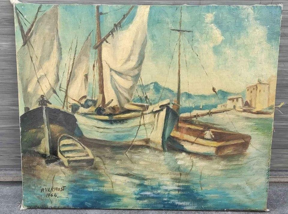 Huile sur toile marine signe r verhust 1964, Antiquités & Art, Enlèvement ou Envoi, Toile