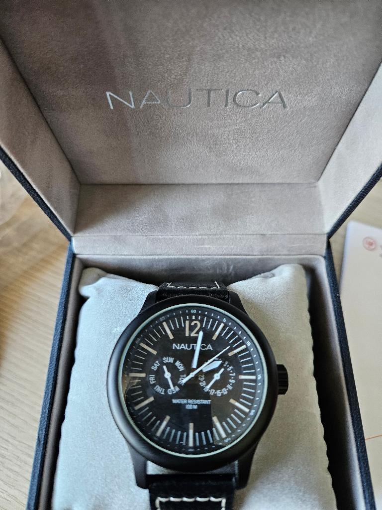 Nautica Horloge, Handtassen en Accessoires, Horloges | Heren, Leer, Staal, Polshorloge, Zo goed als nieuw