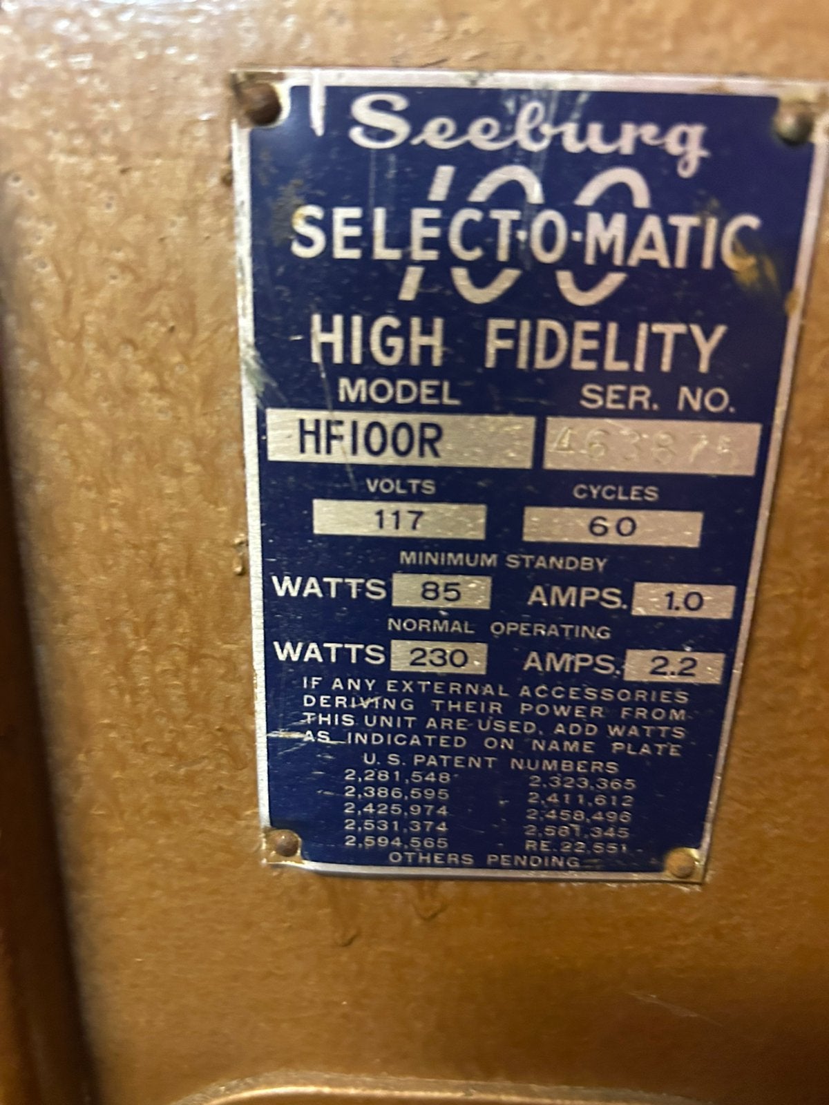 Jukebox Seeburg High Fidelity HF100R (1954), Enlèvement, Utilisé