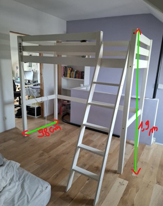 Lit mezzanine en pin massif avec sommier – Sans matelas, Enlèvement, Utilisé, Lit mezzanine