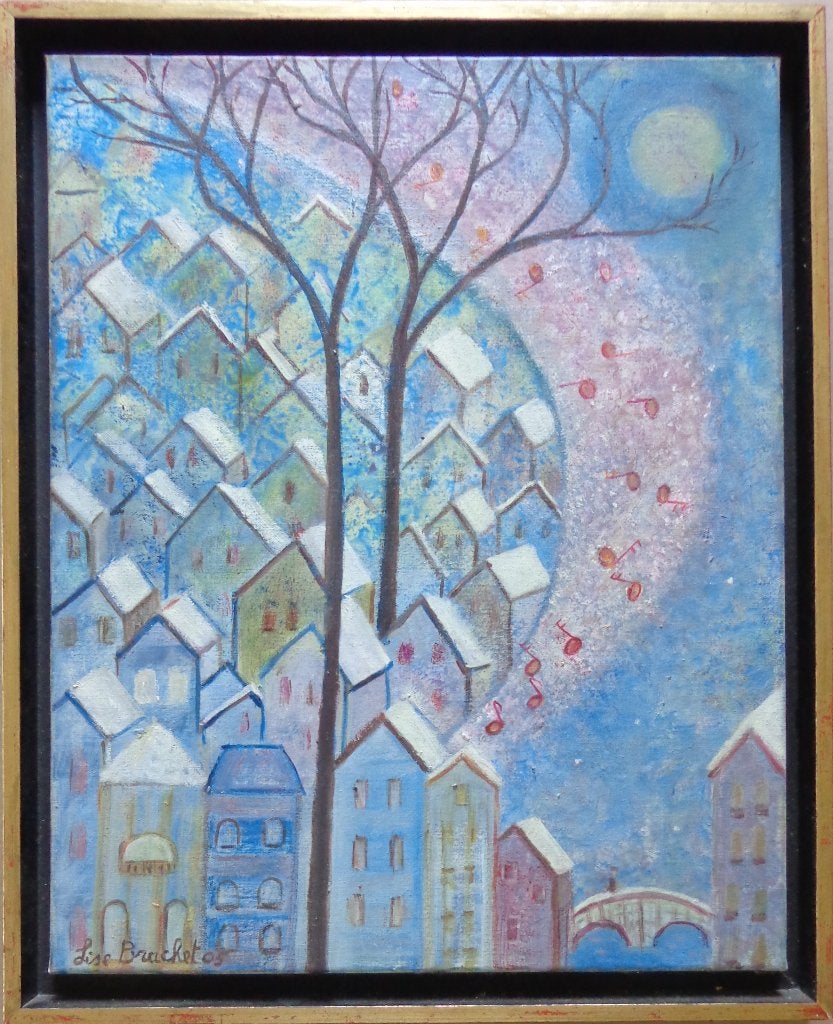 LISE BRACHET / FROZEN STRAWBERRY SWIRL / OLIEVERF / 55x44cm, Peinture à l'huile, Signé, Enlèvement ou Envoi, Paysage urbain