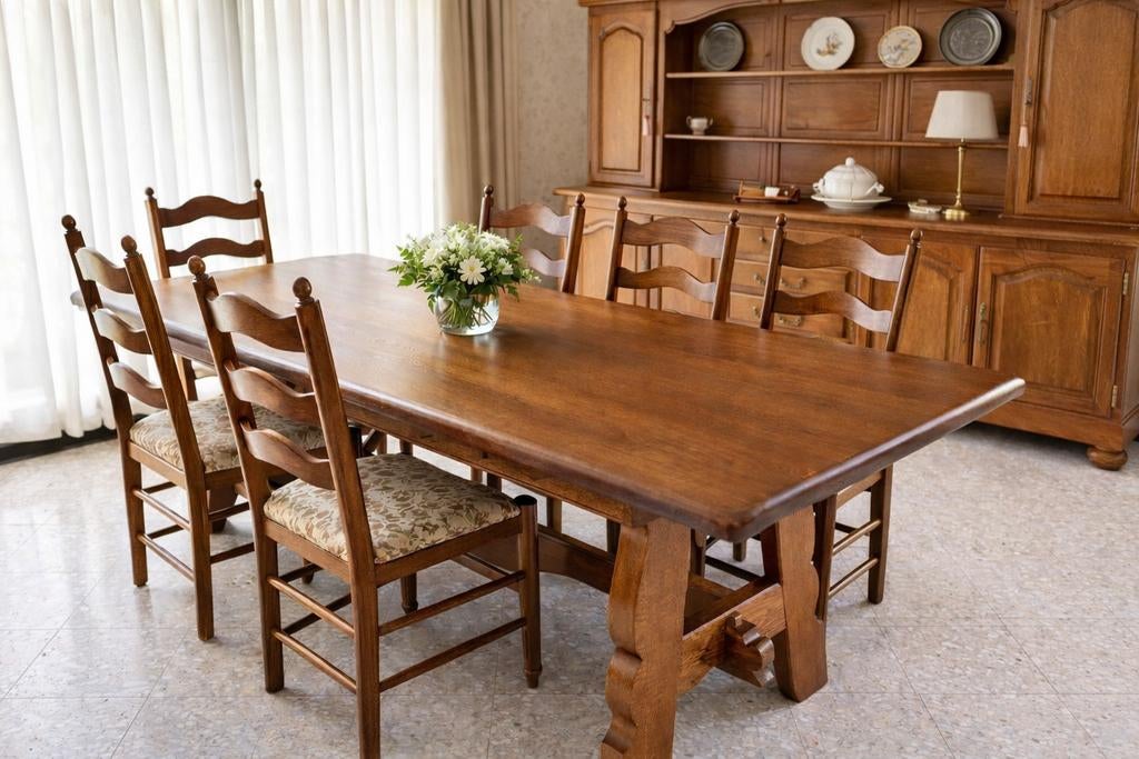 SALLE À MANGER COMPLÈTE EN CHÊNE MASSIF, Maison & Meubles, Salles à manger complètes, Enlèvement
