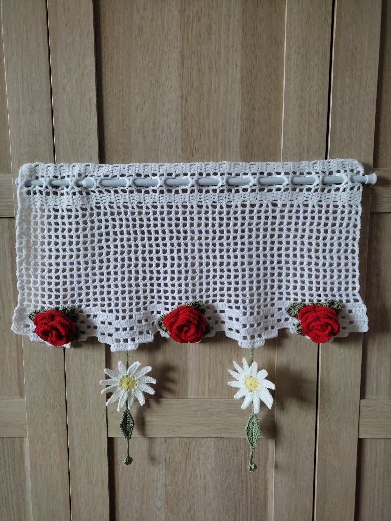 rideau roses et marguerites fait main, Maison & Meubles, Neuf, Campagnard, Envoi, Textile