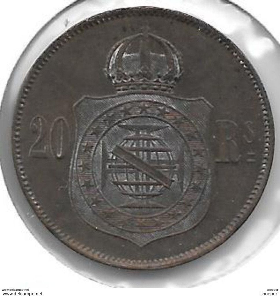 brazil 20 reis 1869 km 474 vf+, Postzegels en Munten, Munten | Amerika, Verzenden, Zuid-Amerika, Losse munt