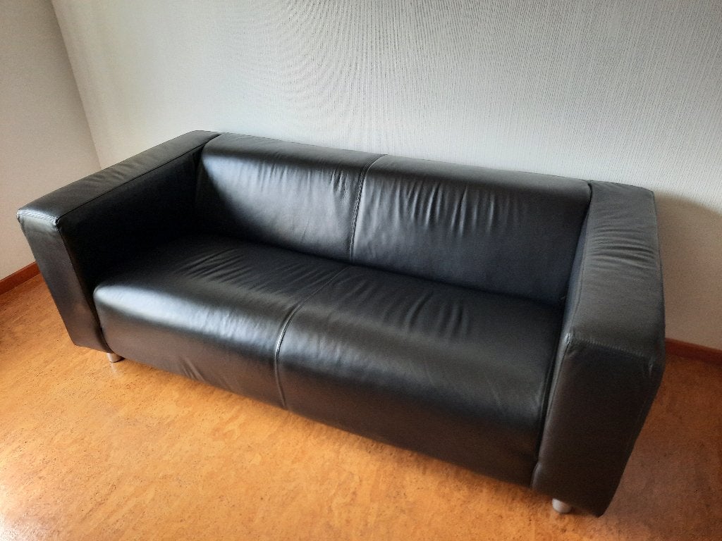 Mooie zwart bankstel in leer.---, Ophalen, Zo goed als nieuw, Leer