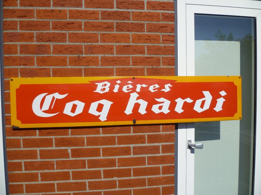 PLAQUE  EN ÉMAIL « BIERES COQ HARDI » DES ANNÉES 50/60, Enlèvement, Utilisé, Panneau publicitaire
