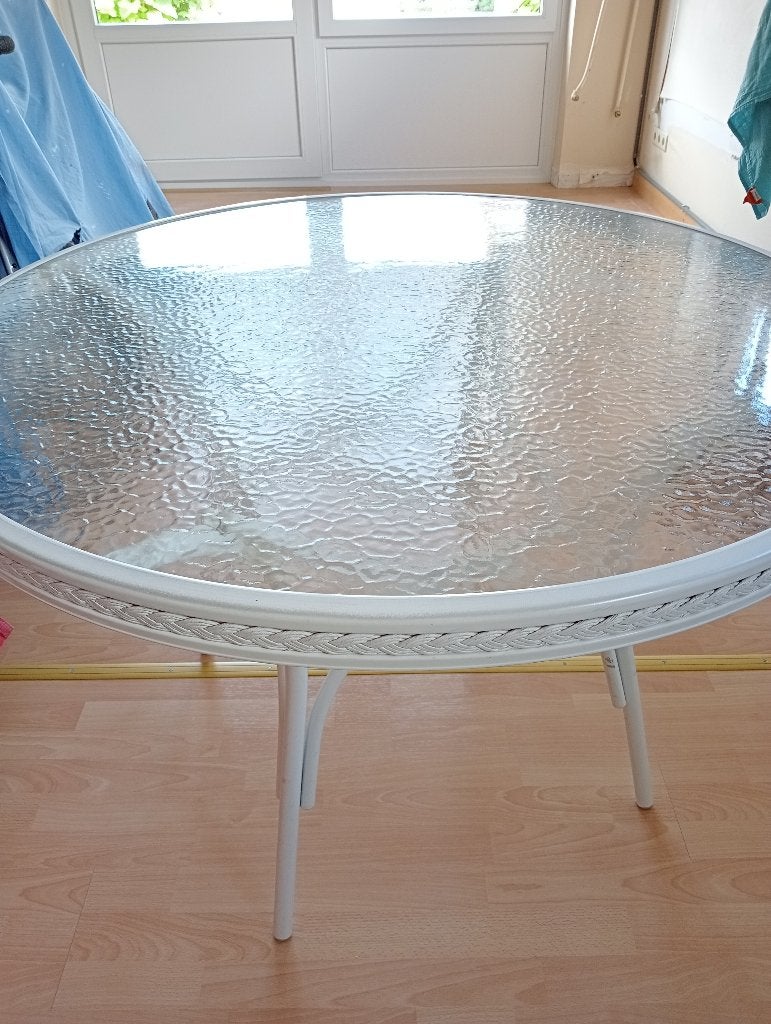 Glazen / metalen ronde tafel, Huis en Inrichting, Ophalen, Gebruikt, Rond, Glas