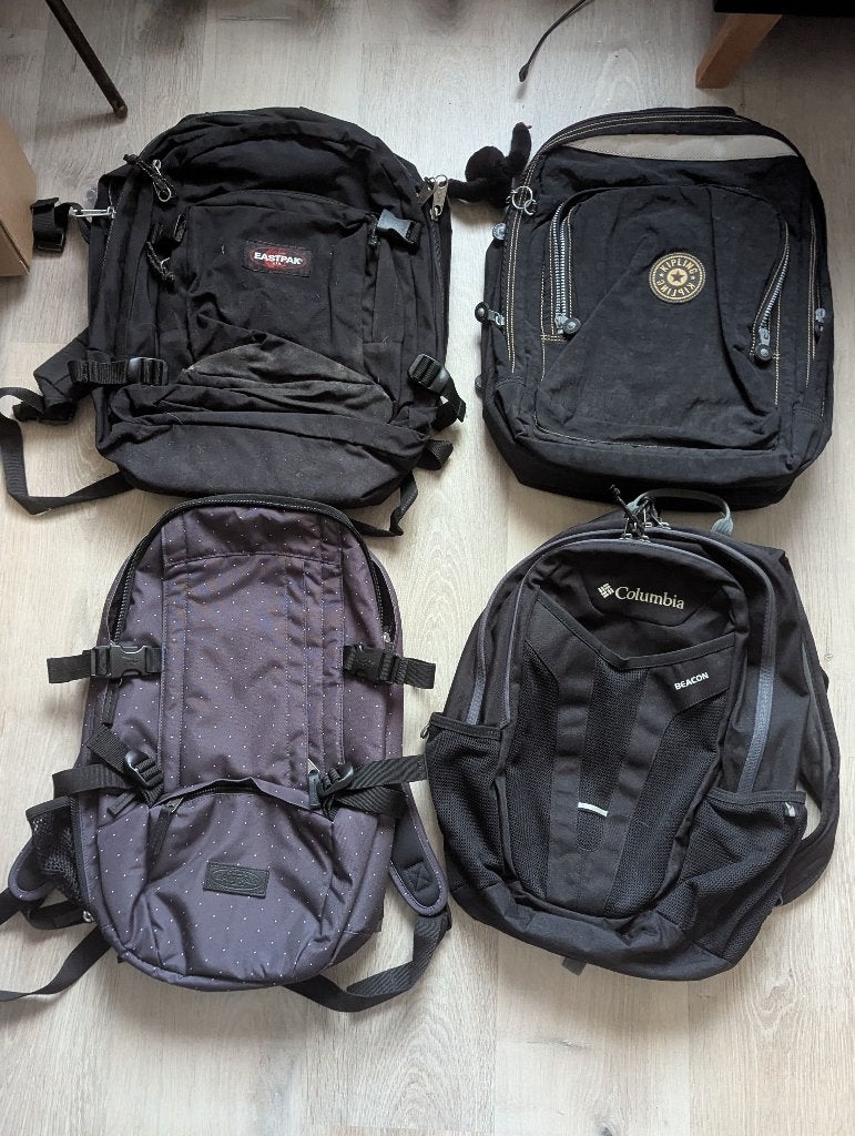 Rugzakken – Eastpak, Kipling & Columbia, Handtassen en Accessoires, Tassen | Schooltassen, Ophalen, Rugtas, Zwart, Gebruikt