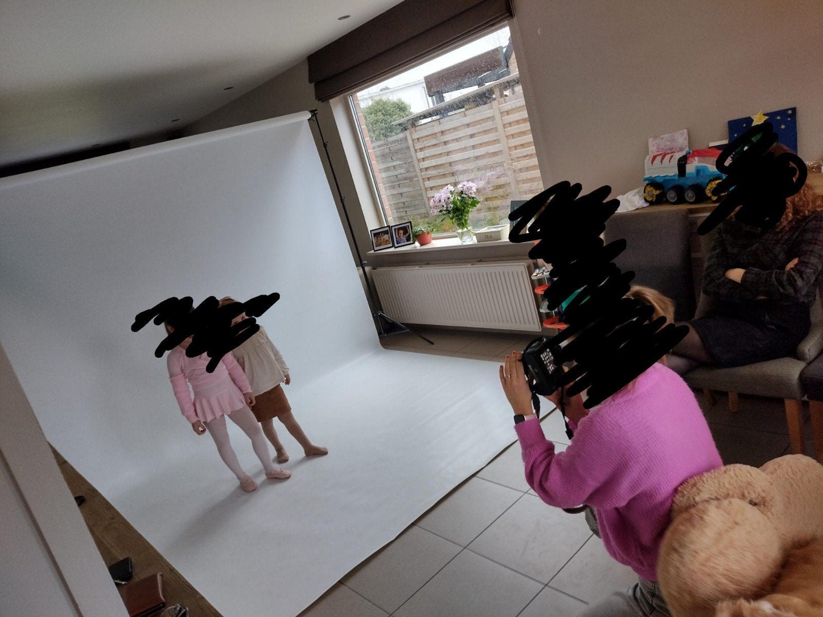 wit doek fotografie 2,7m x 6m, incl statief met klemmen, Ophalen, Statief