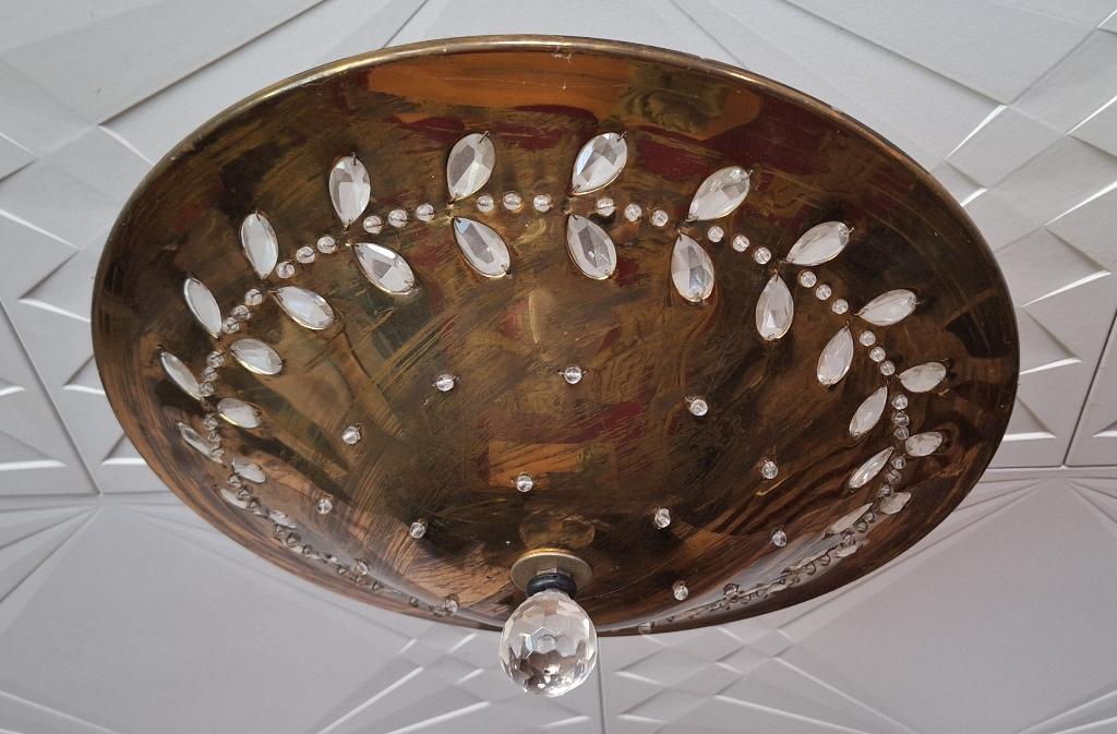 Vintage ronde luster, verguld & kristal, Ophalen