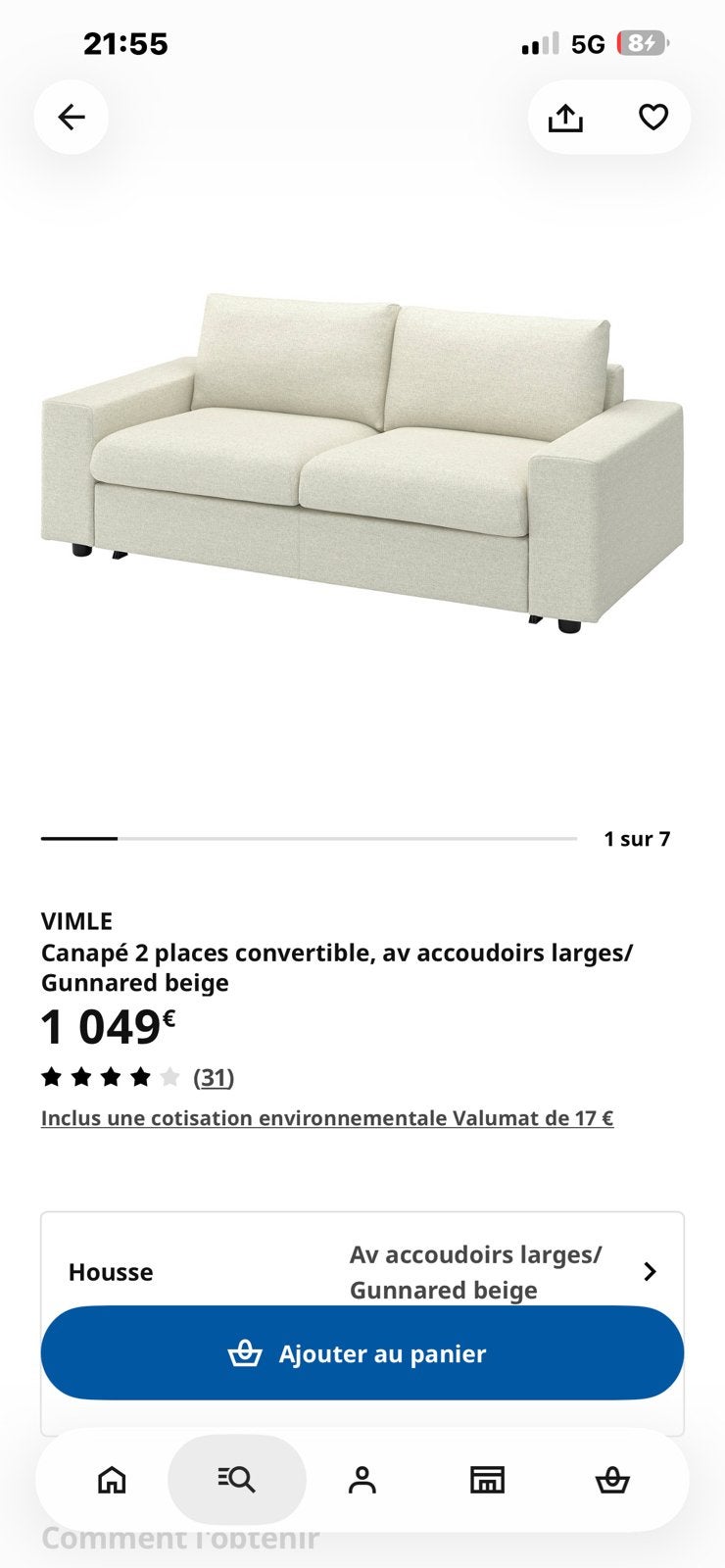 Canapé lit vimle, Maison & Meubles, Enlèvement, Comme neuf, Deux personnes, Beige