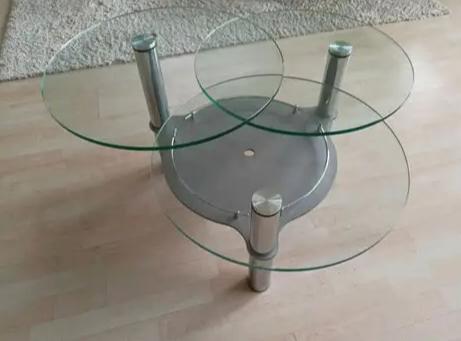Mid Century Drielaags draaibare glazen salontafel 1960, Antiek en Kunst, Curiosa en Brocante, Ophalen of Verzenden