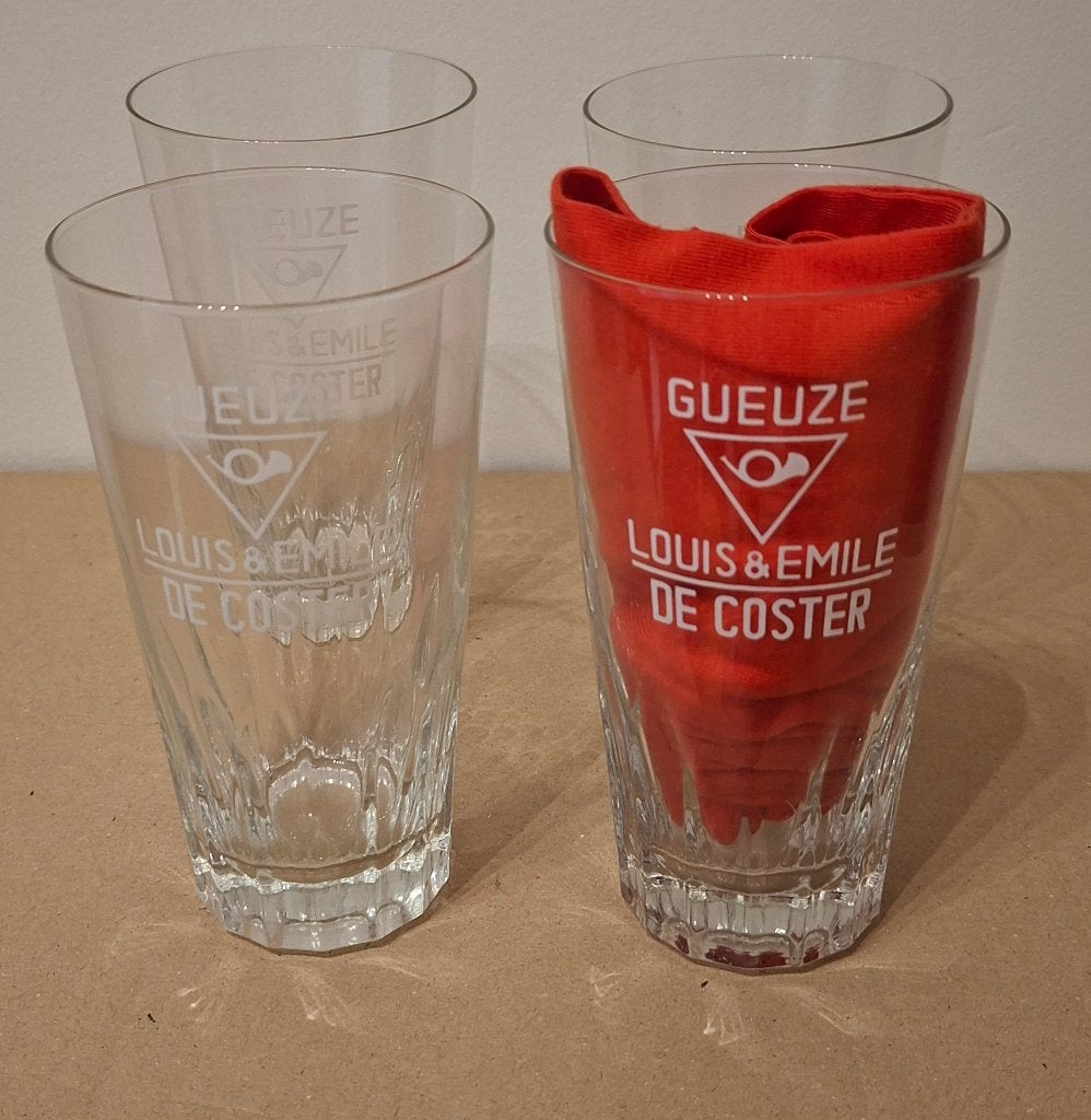 4 x verres à bière Geuze Louis et Emile De Coster, Enlèvement, Utilisé, Verre à bière