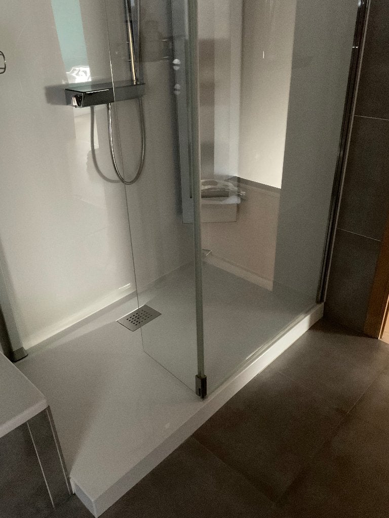 Douchebak en scherm design, stang, slang en grote handdouche, Ophalen, Gebruikt, Chroom, Douche