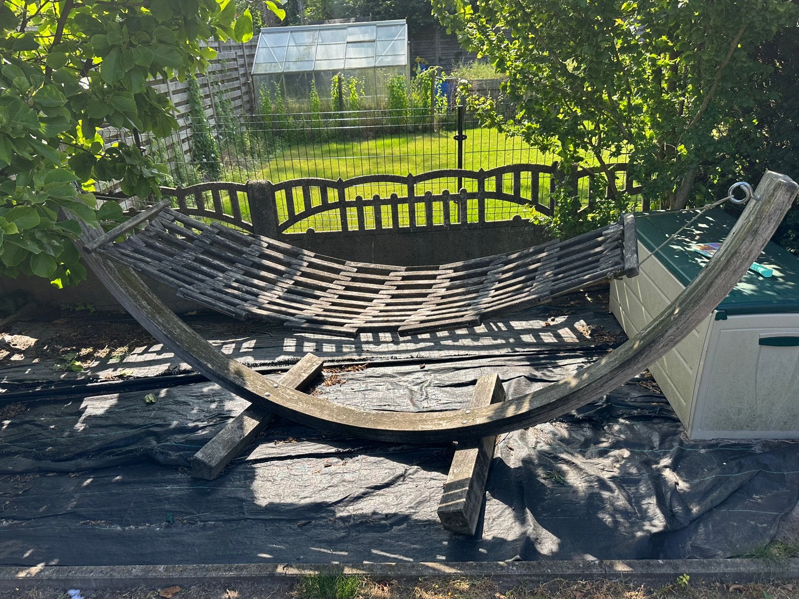 Volledig houten hangmat, Tuin en Terras, Ophalen, Zo goed als nieuw