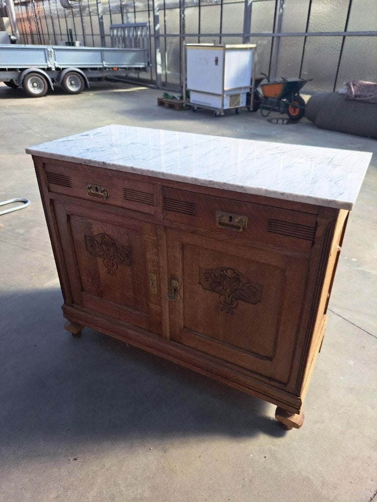 Prachtige antieke houten buffetkast met marmeren blad, Ophalen of Verzenden