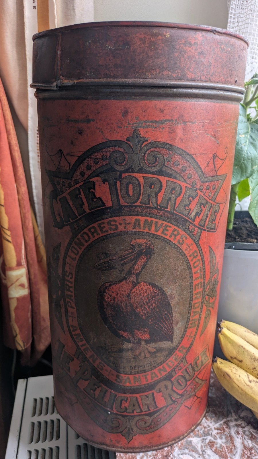 Pelican koffiebox, zelfs op het deksel, Verzamelen, Blikken, Ophalen of Verzenden, Koffie