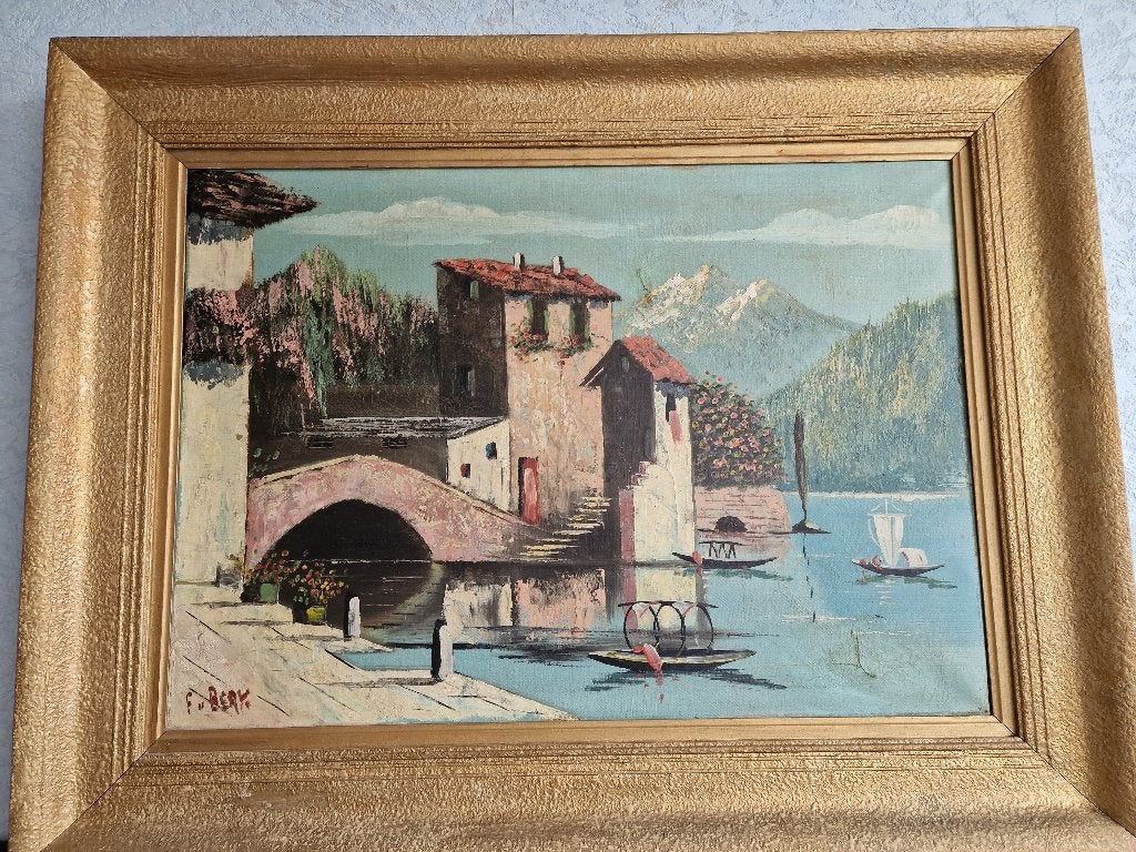 Peinture a l'huile. Ancienne., Antiquités & Art, Paysage, Enlèvement, Toile, Vintage