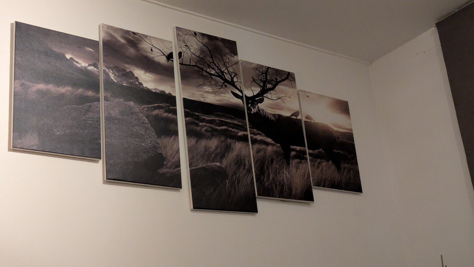 5 delig muurprint rendier en natuur, Huis en Inrichting, Ophalen