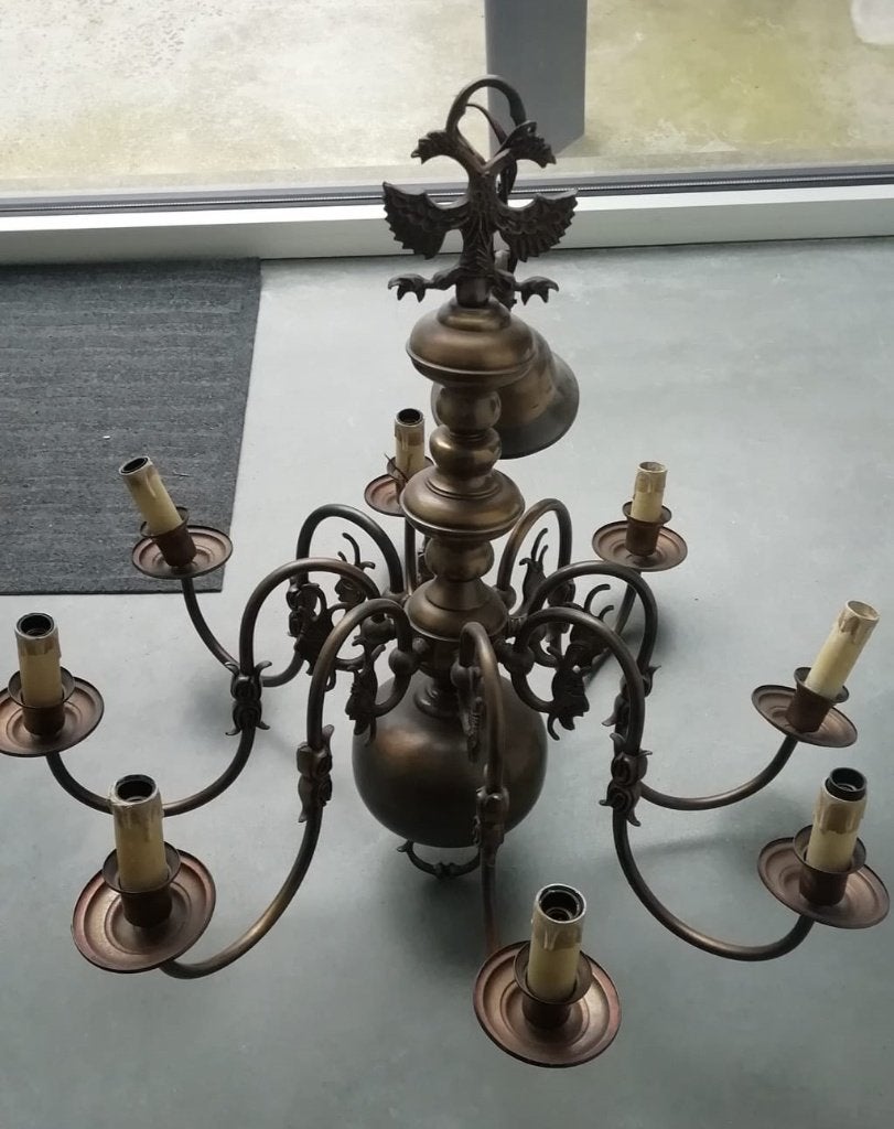 Vintage Koperen luster met lichtkaarsen, Enlèvement