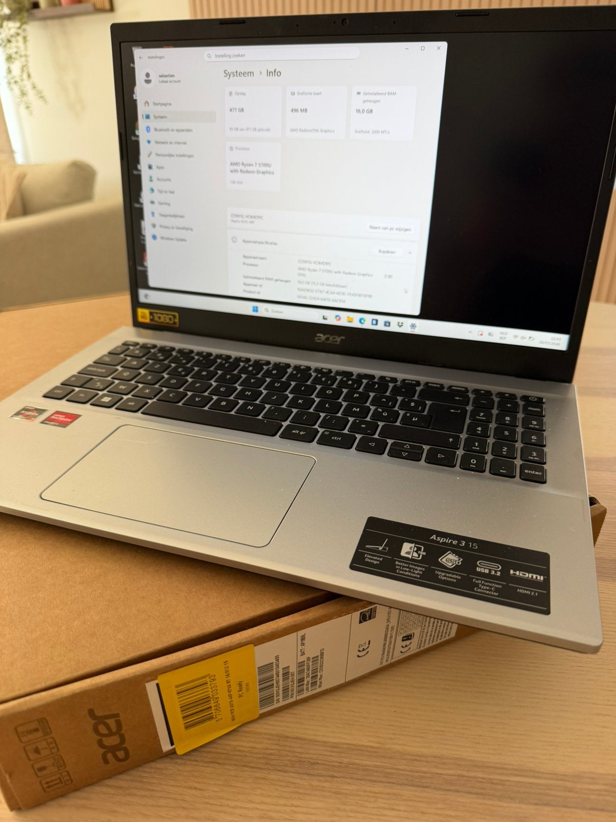 Acer aspire 3 15 nieuwstaat, 16 pouces, Comme neuf, Enlèvement, SSD