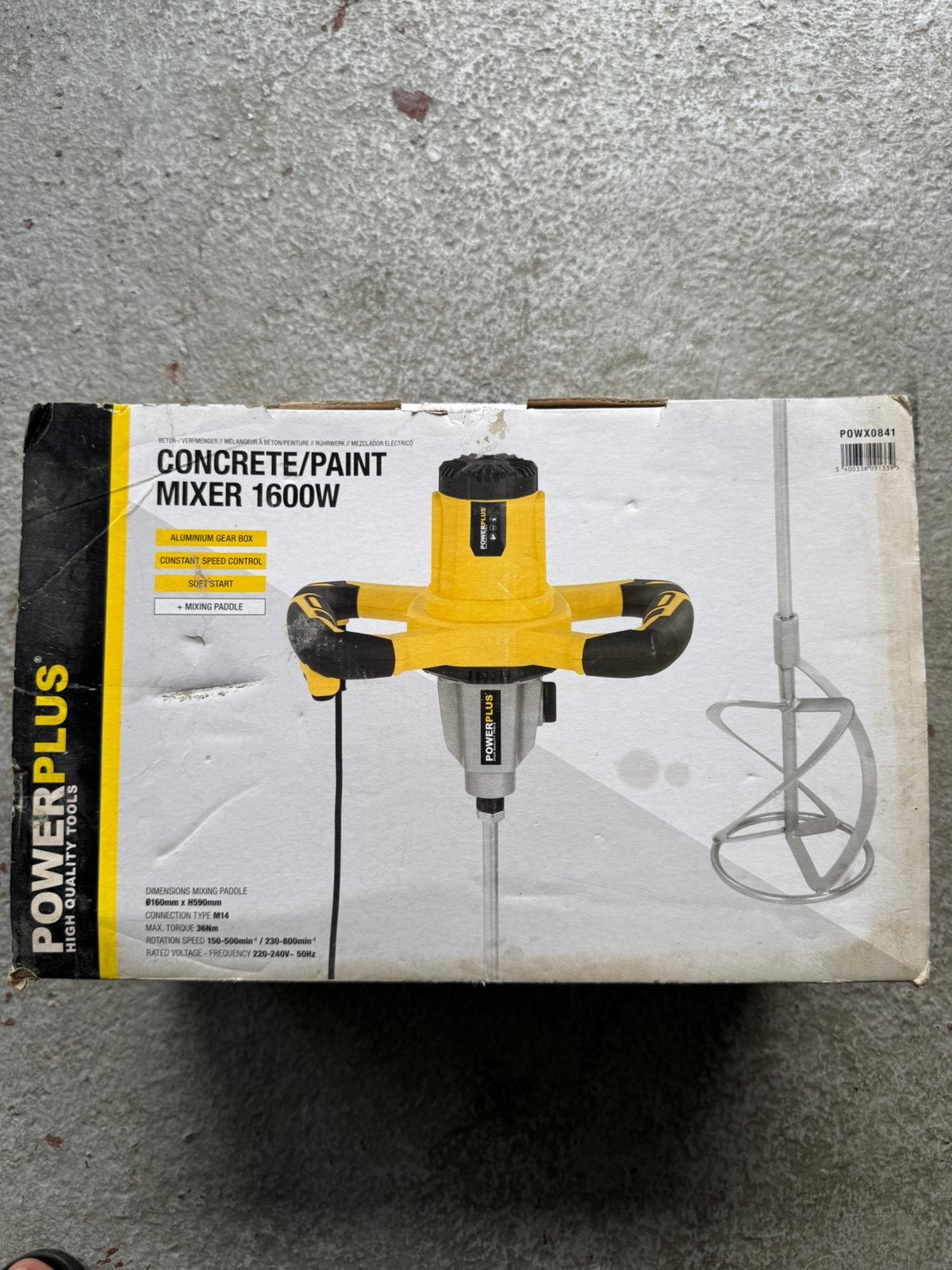 Powerplus POWX0841 Beton-/Verfmenger 1600W – Compleet, Doe-het-zelf en Bouw, Gereedschap | Overige machines, Zo goed als nieuw