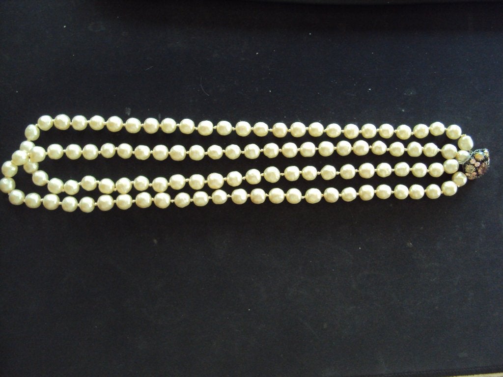 halsketting met imitatie parels-2dehands, Ophalen of Verzenden, Gebruikt, Overige materialen, Met strass