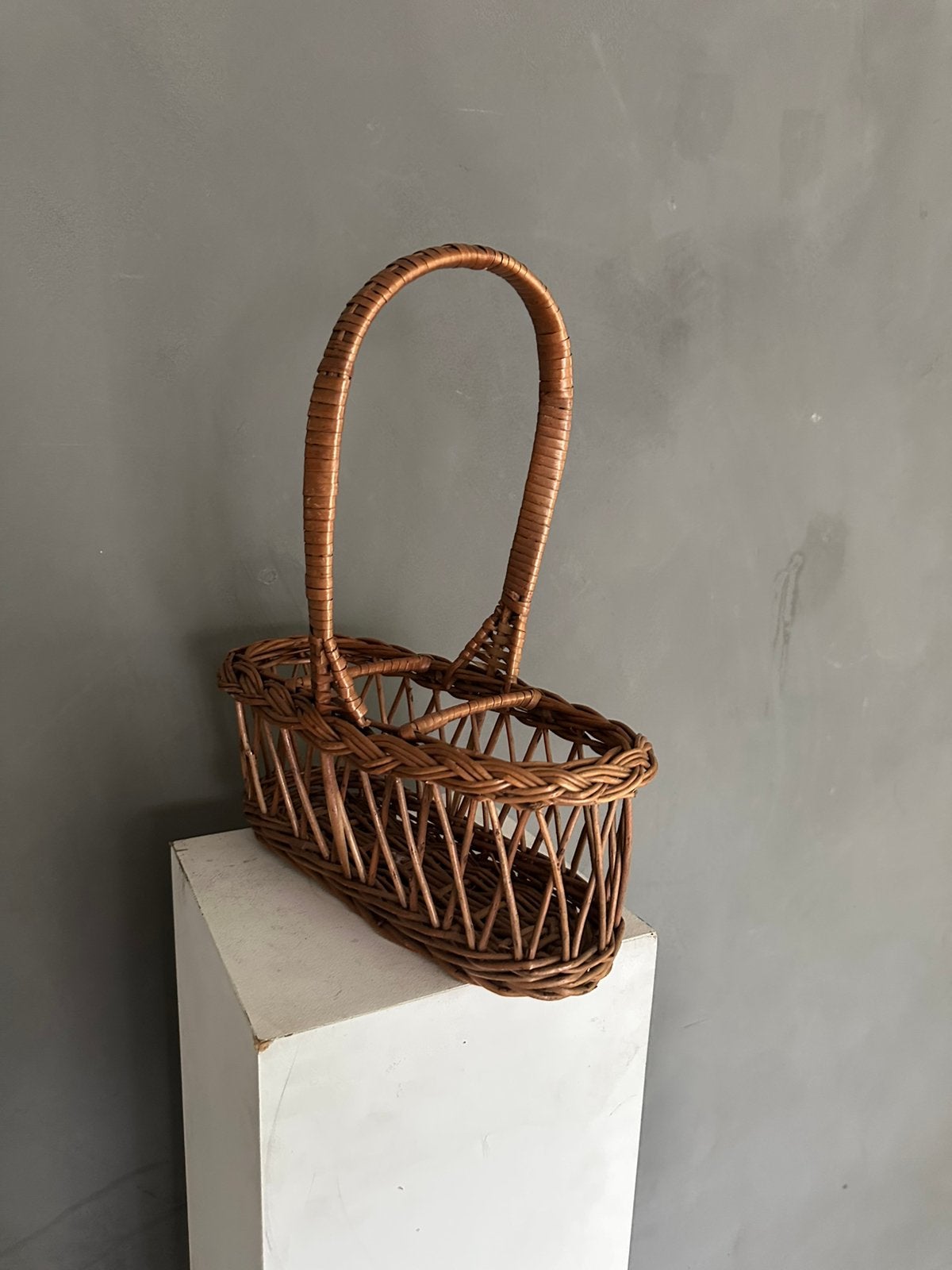 Vintage rieten flessenmand / wijnmand, Huis en Inrichting, Woonaccessoires | Schalen en Manden, Ophalen, Zo goed als nieuw, Mand