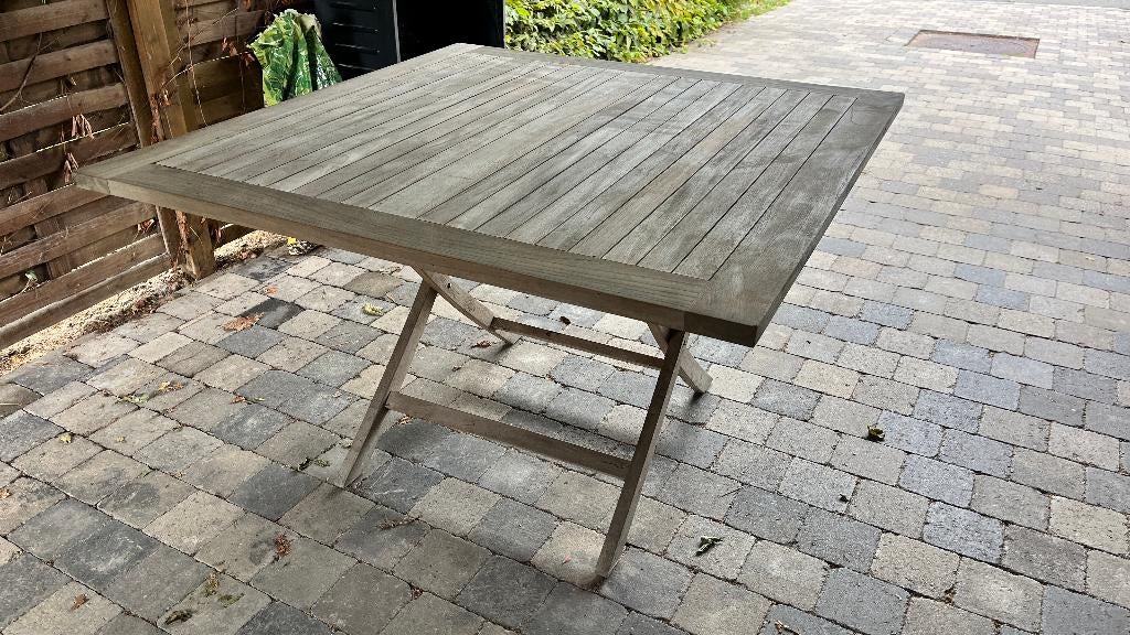 Teak vierkante plooitafel 120x120cm terras/tuin, Tuin en Terras, Tuintafels, Gebruikt, Vierkant, Hout, Ophalen