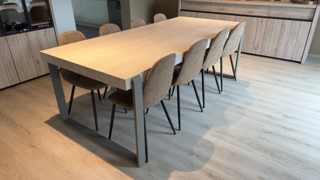 Eettafel 6-8 personen - 225x101,5x77,5cm - Lichtgrijs, 100 à 150 cm, Hedendaags landelijk, 200 cm ou plus, Cinq personnes ou plus