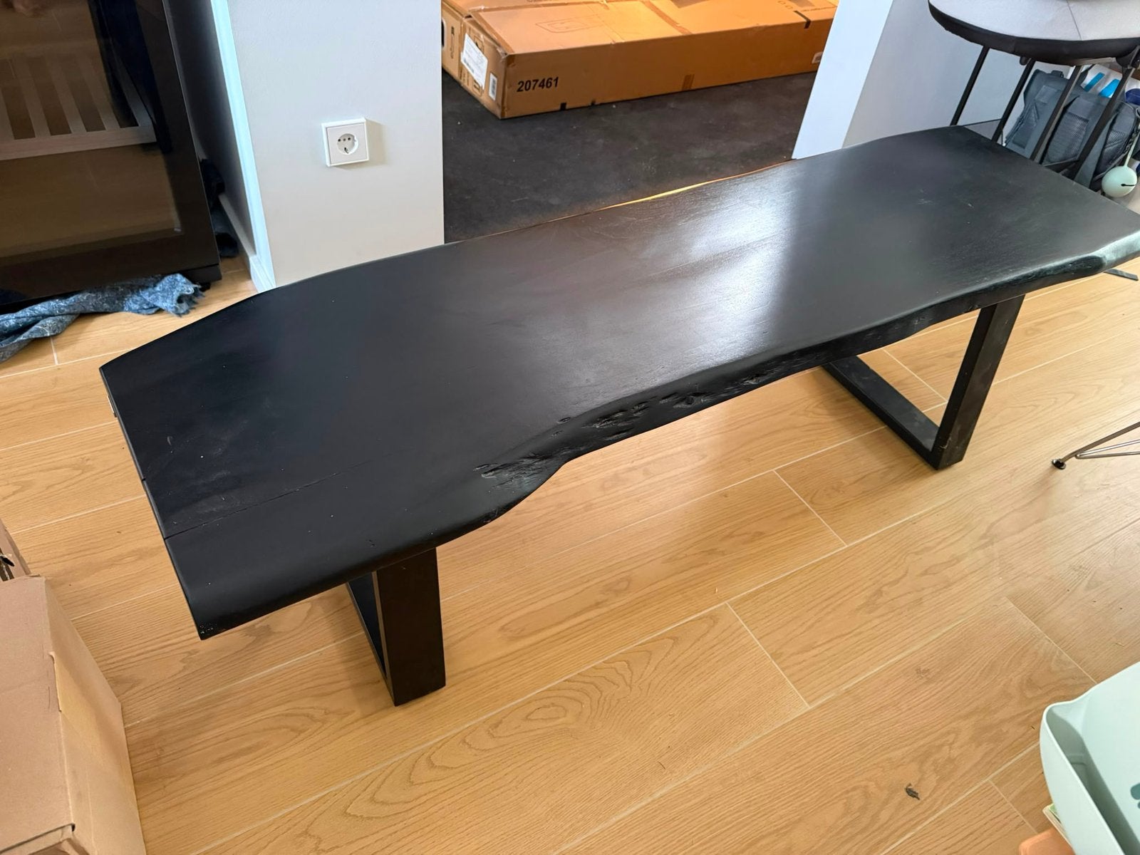 Banc en bois massif design “Live Edge” – Noir, Ophalen, Zwart, Zo goed als nieuw, Eén
