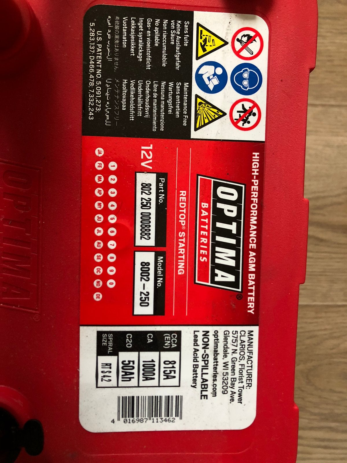 Optima Redtop 12V 50A/h Batterij te koop, Gebruikt