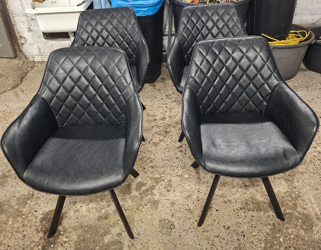 4 eetkamerstoelen, Ophalen, Zwart, Leer, Zo goed als nieuw